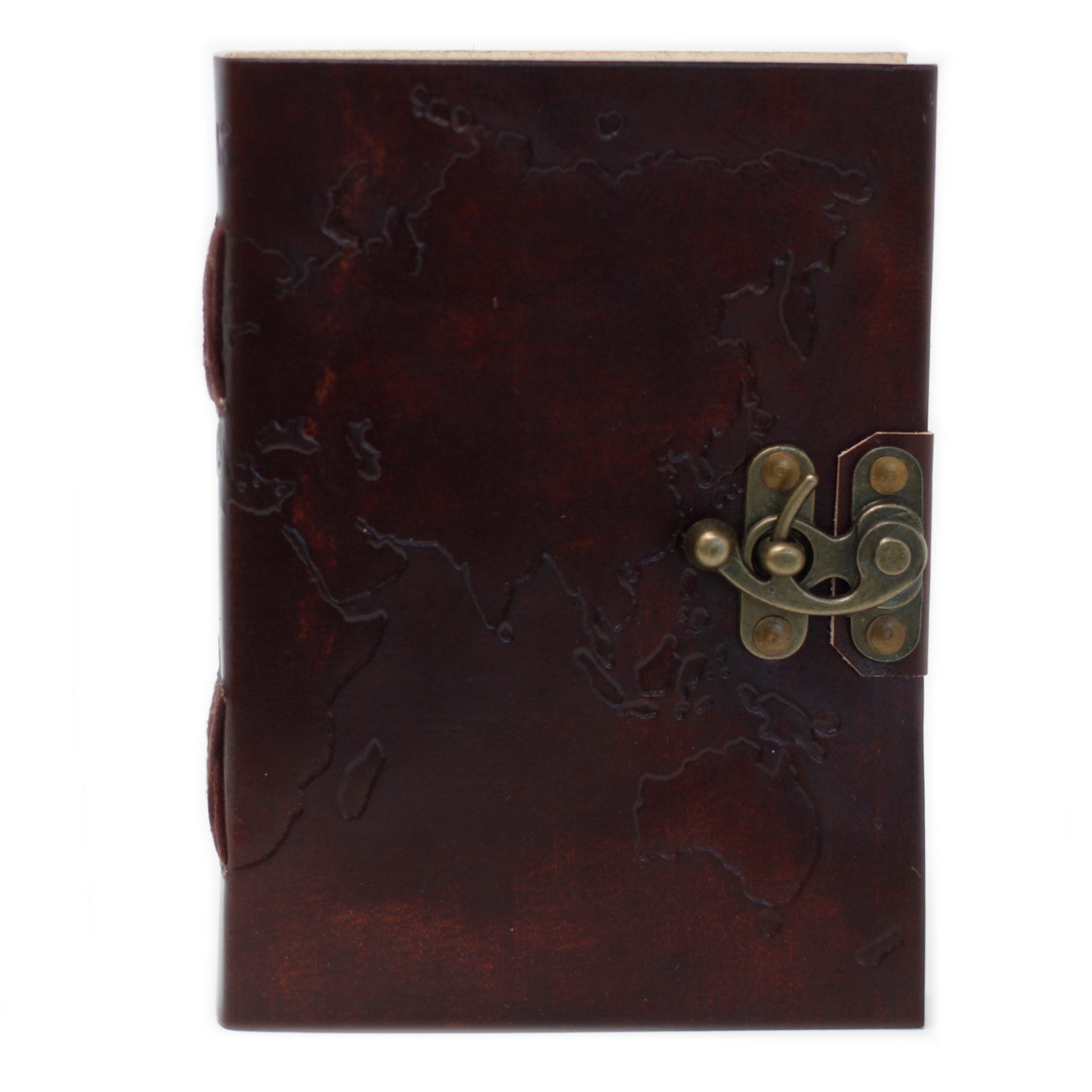 Leather Notebook World Map & Stitching (7x5