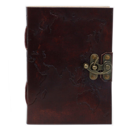 Leather Notebook World Map & Stitching (7x5") - SHAMTAM.COM
