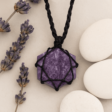 Lepidolite Hexagon Pendant with Adjustable Cord