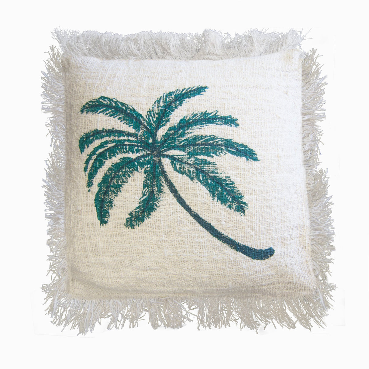 Linen Cushion 45x45cm Palm Tree with Fringe - SHAMTAM.COM