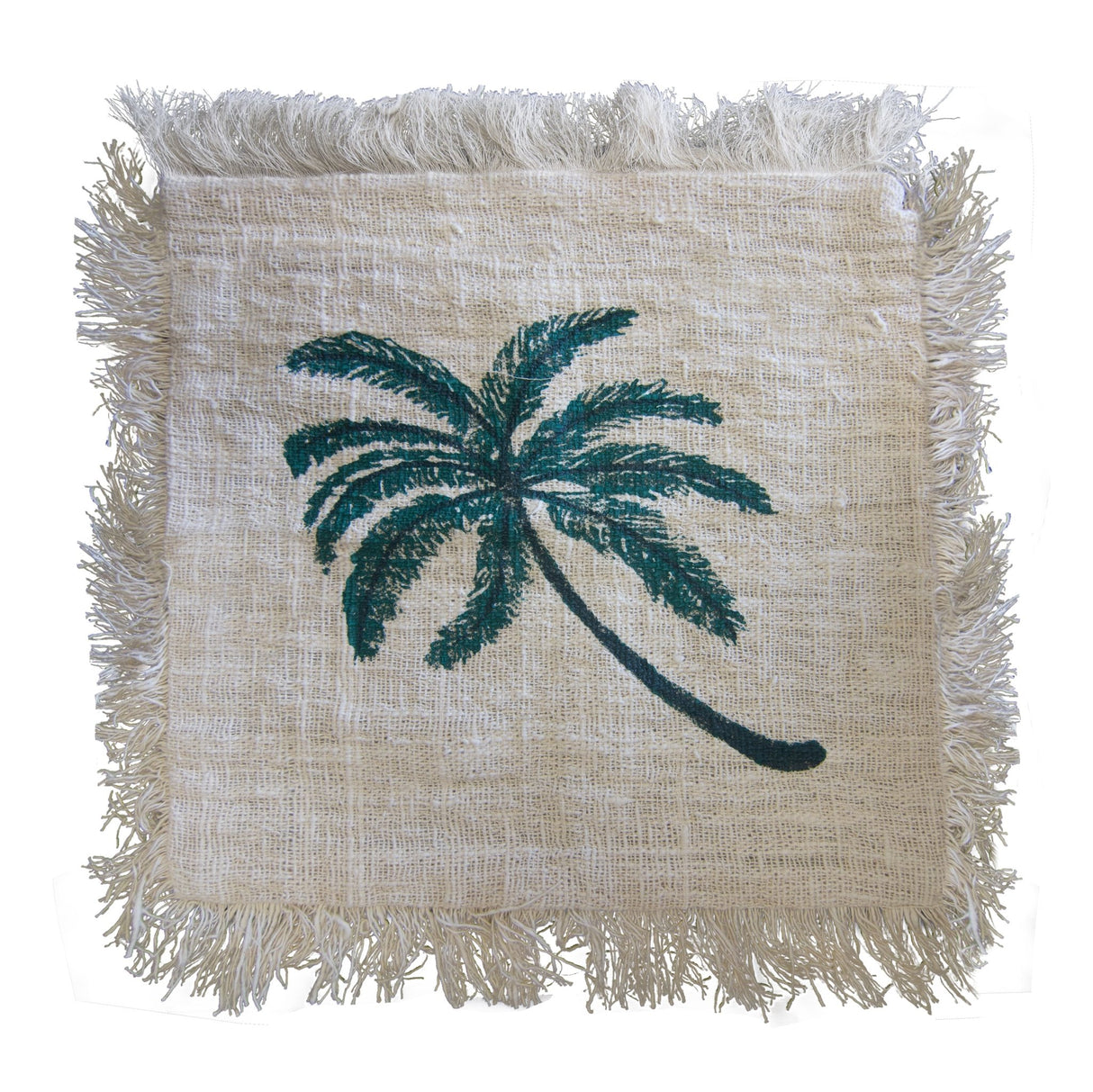 Linen Cushion 60x60cm Palm Tree with Fringe - SHAMTAM.COM