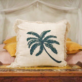 Linen Cushion 60x60cm Palm Tree with Fringe - SHAMTAM.COM