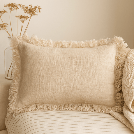 Linen Cushion With Fringe 30x50 cm - SHAMTAM.COM