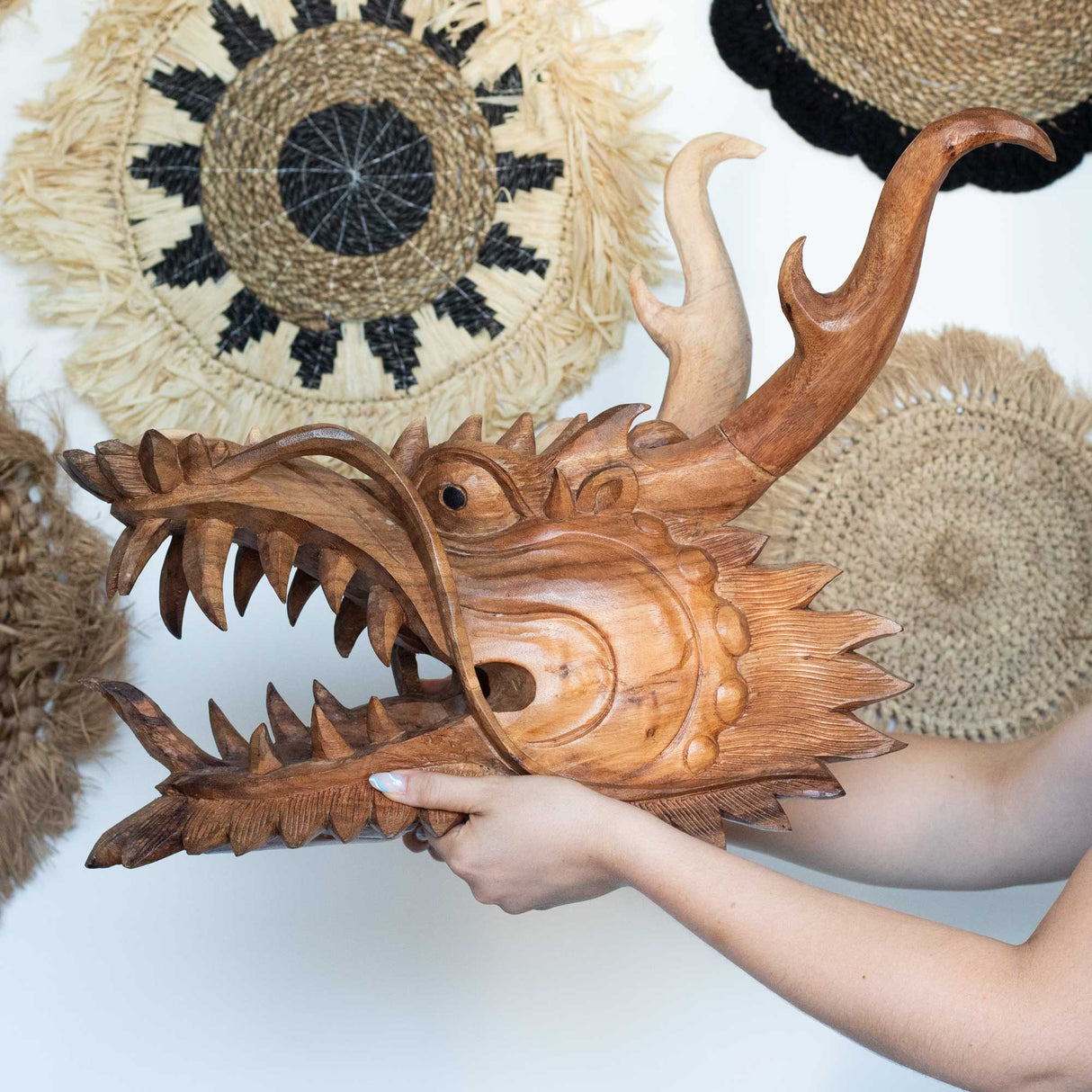 Live Size Dragon Head Carving - 30cm - SHAMTAM.COM