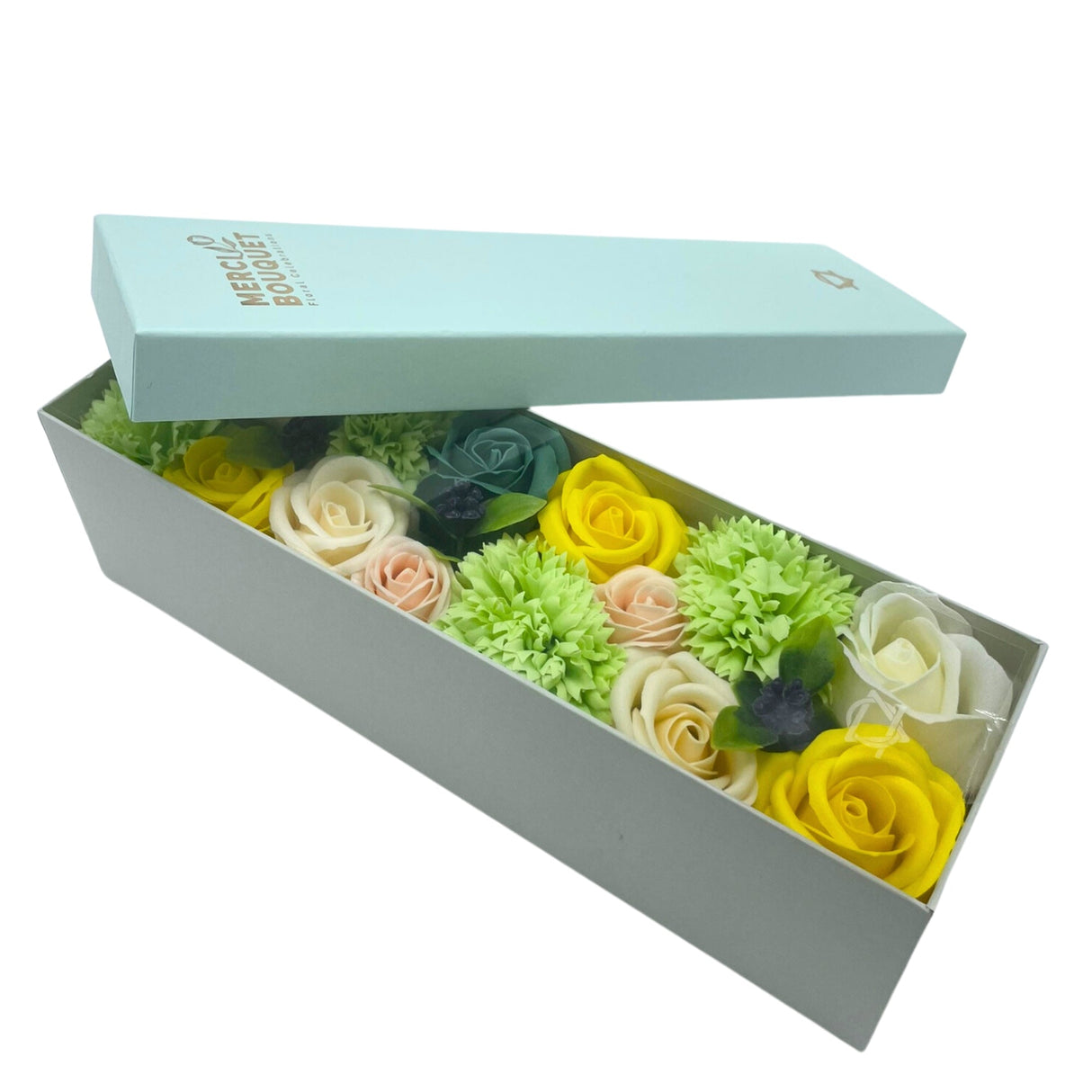 Soap Flowers Long Box - Spring Celebrations - Yellow & Greens - SHAMTAM.COM