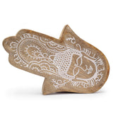 Long Tray 30x20.5x2.5cm - Hamsa Shape with Buddha Whitewash - SHAMTAM.COM