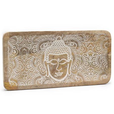 Long Tray 30x15x2.5cm - Buddha Face Whitewash - SHAMTAM.COM