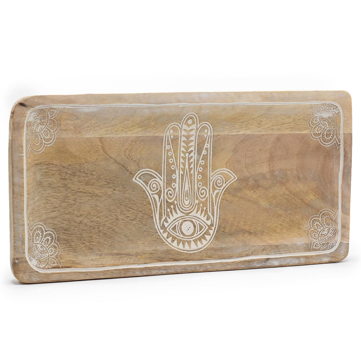 Long Tray 30x15x2.5cm - Hamsa Design Whitewash - SHAMTAM.COM