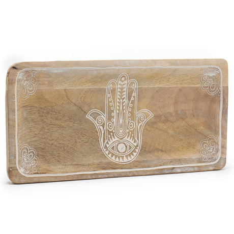 Long Tray 30x15x2.5cm - Hamsa Design Whitewash - SHAMTAM.COM