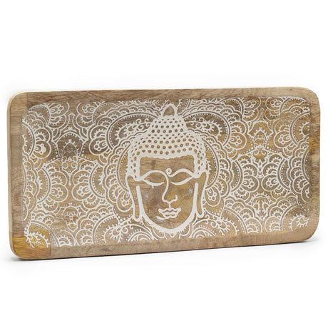 Long Tray 30x15x2.5cm - Buddha Face Whitewash - SHAMTAM.COM