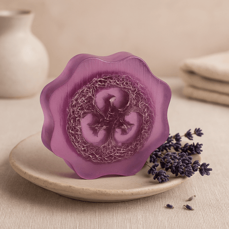 Loofah Exfoliating Soap Bar Lavender 100g - SHAMTAM.COM