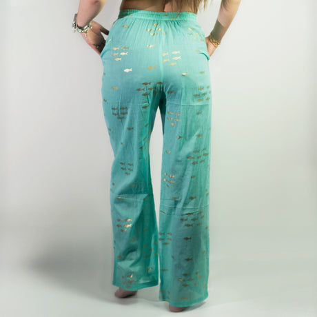 (ML) Nomad Sari On the Med Collection - Lounge Pants - Turquoise & Gold Fish Design - SHAMTAM.COM