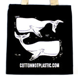 Tote Bag Black 8oz Cotton Bag 38x42cm - WHALES - WHITE - SHAMTAM.COM