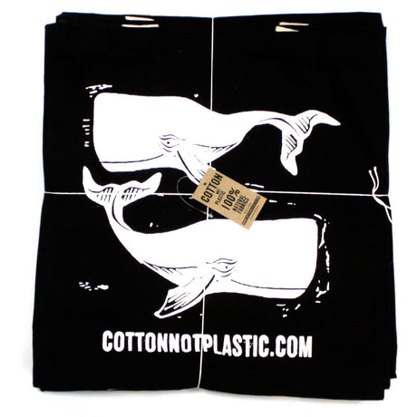 Tote Bag Black 8oz Cotton Bag 38x42cm - WHALES - WHITE - SHAMTAM.COM