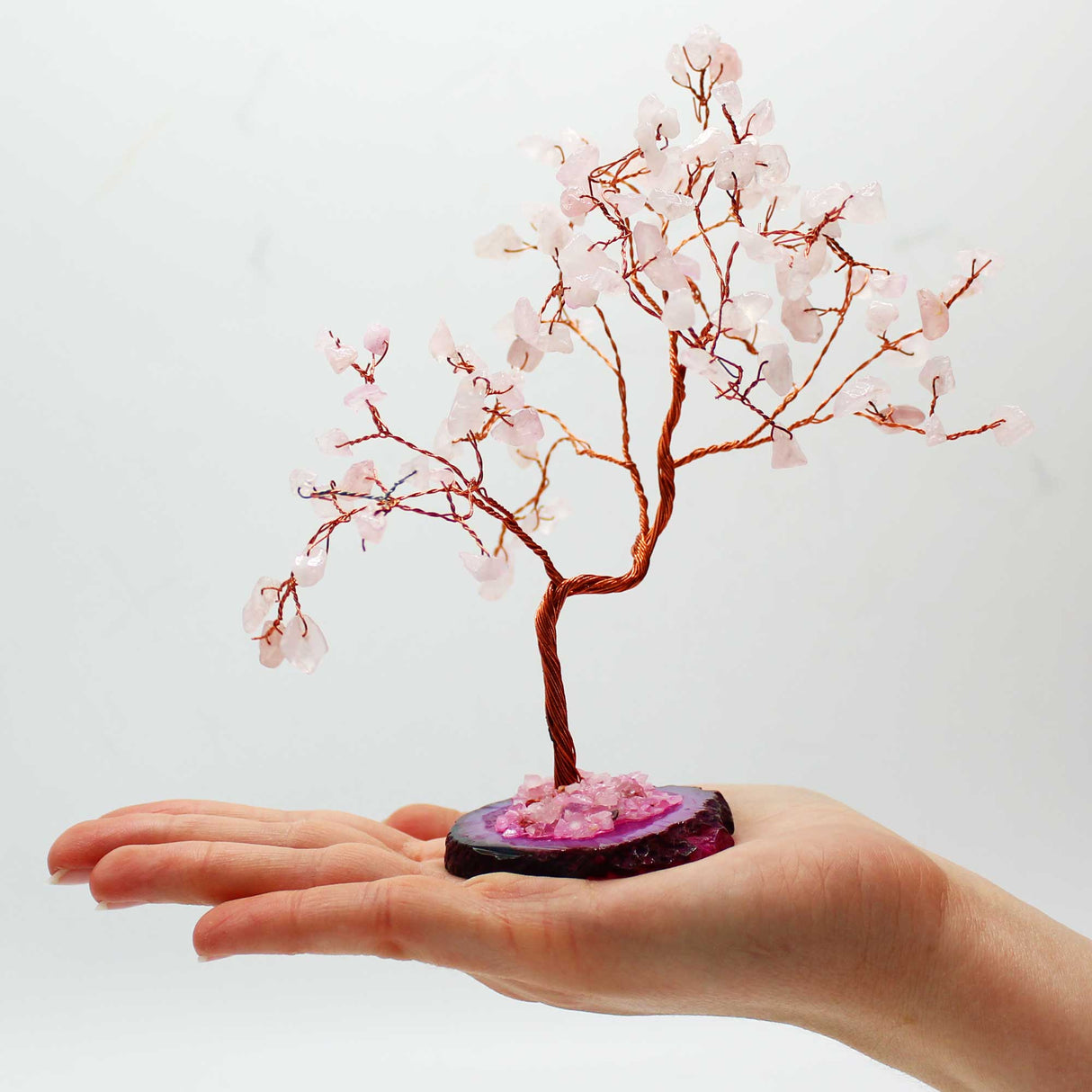 Crystal Tree - Rose Quartz on Pink Agate Base 100 gemstones - SHAMTAM.COM