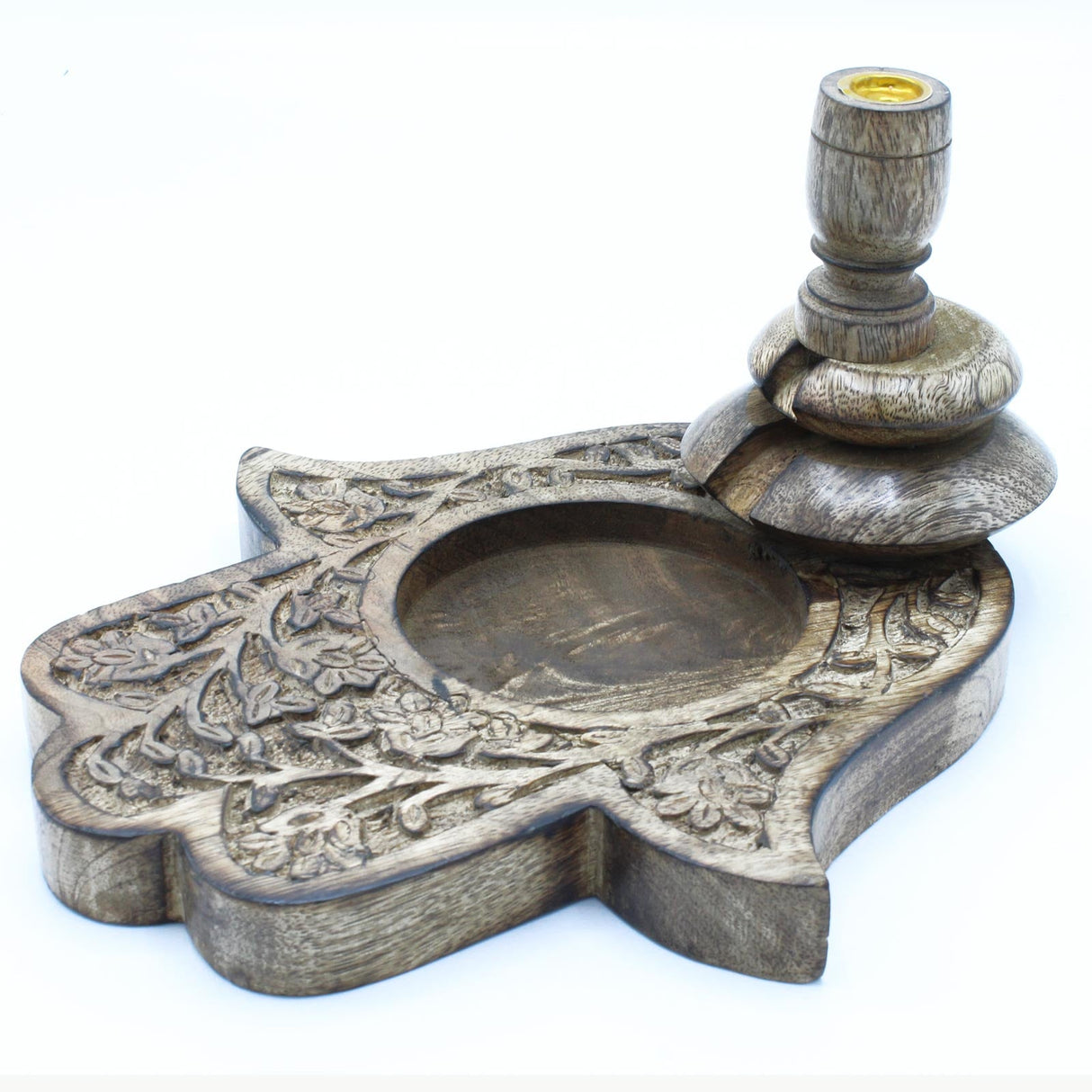 Lrg Mango Wood Backflow Burner - Hamsa - SHAMTAM.COM