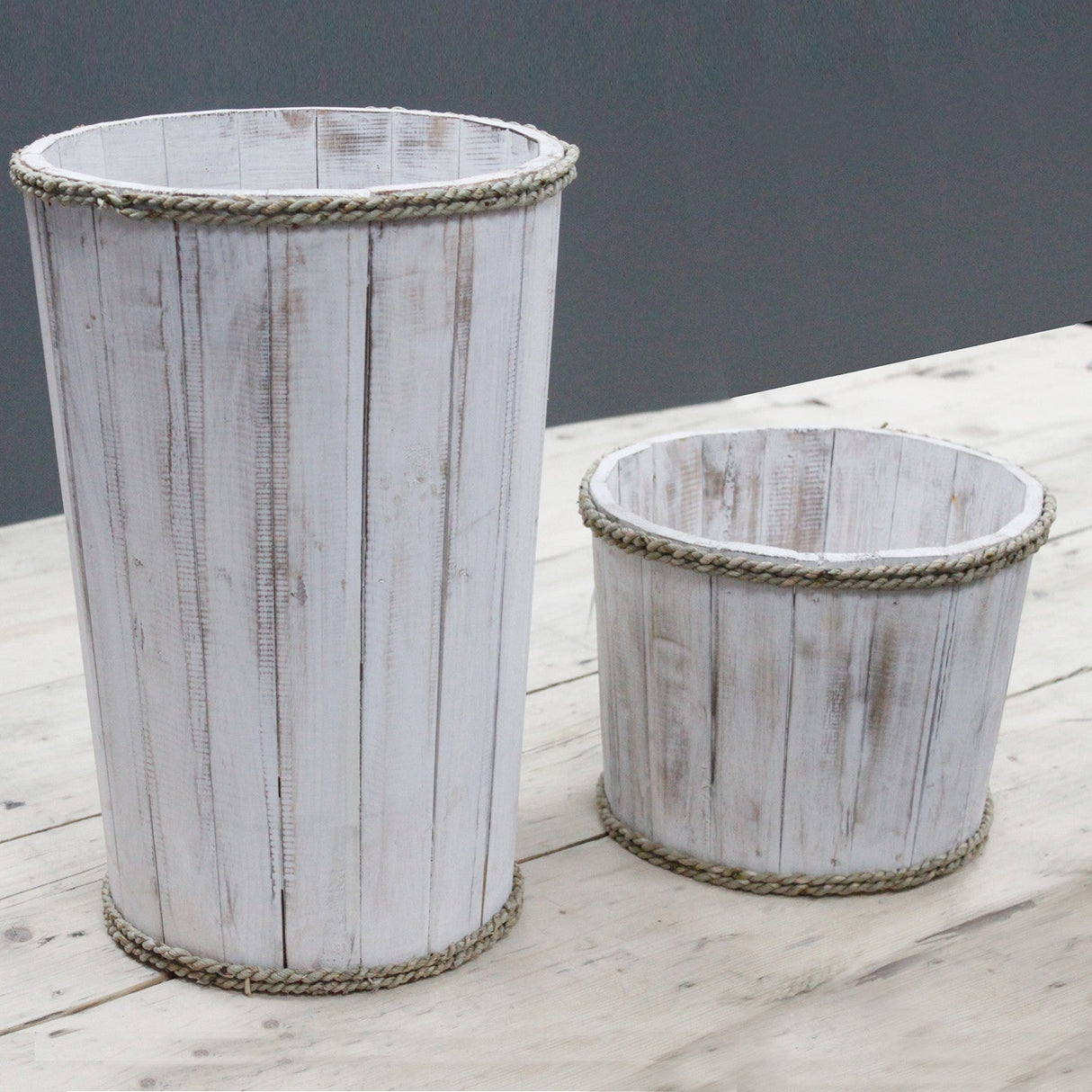 Wooden Bin - Whitewash 45x32cm - SHAMTAM.COM