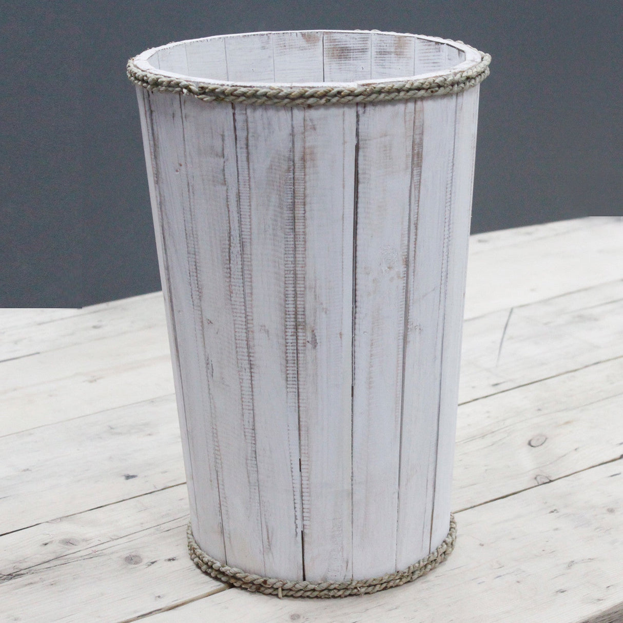 Wooden Bin - Whitewash 45x32cm - SHAMTAM.COM