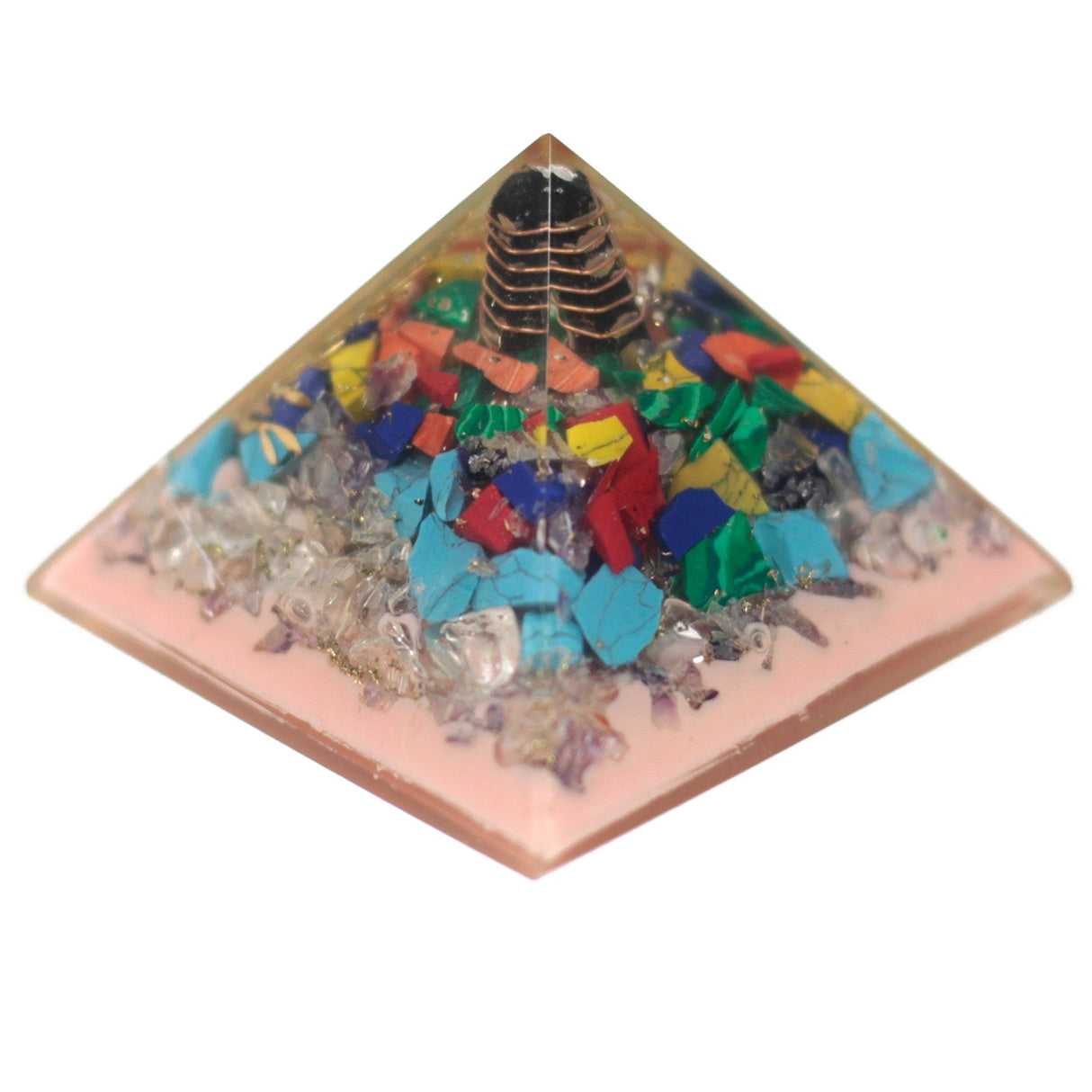 Orgonite Pyramid - Tree Earth Base Copper Gemstones Crystals 70mm - SHAMTAM.COM