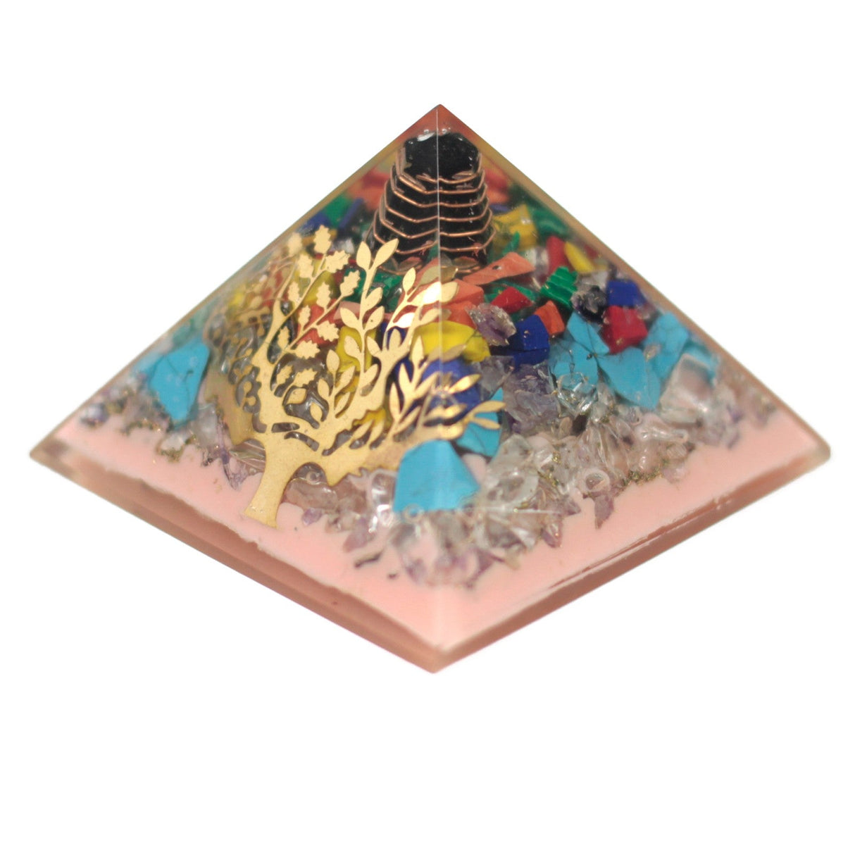 Orgonite Pyramid - Tree Earth Base Copper Gemstones Crystals 70mm - SHAMTAM.COM