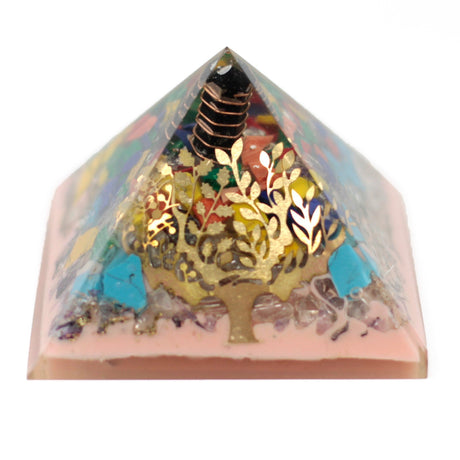 Orgonite Pyramid - Tree Earth Base Copper Gemstones Crystals 70mm - SHAMTAM.COM