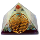 Orgonite Pyramid - Flower of Life Symbol Copper Gemstones Crystals 80mm - SHAMTAM.COM