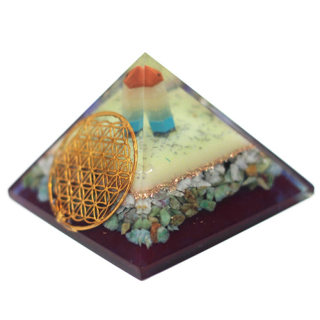 Orgonite Pyramid - Flower of Life Symbol Copper Gemstones Crystals 80mm - SHAMTAM.COM