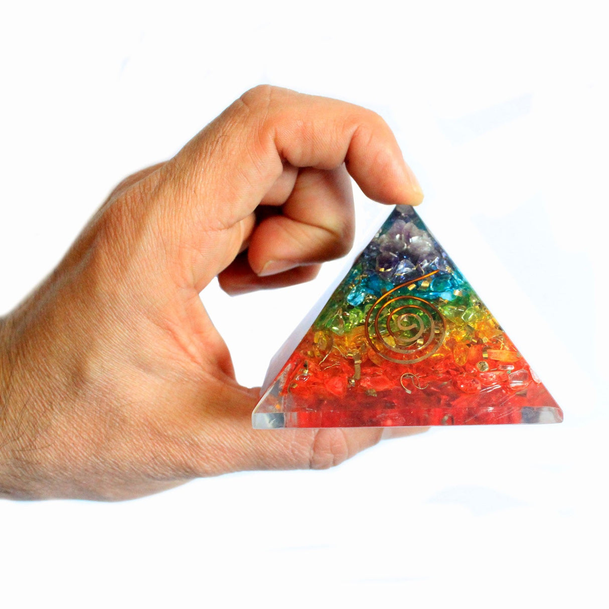 Orgonite Pyramid - Chakra Gemchips Copper Gemstones Crystals 70mm - SHAMTAM.COM