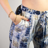 (LXL) Nomad Sari On the Med Collection - Lounge Pants - Gold & Blue Greek Motiff - Handpainted - SHAMTAM.COM