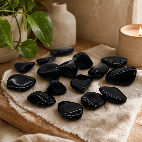 M Tumble Stone - Obsidian Black — styled in a warm, naturally lit interior