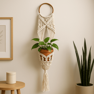 Suport pentru plante macrame – cerc lung din ratan