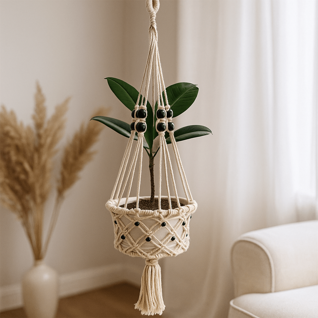 Macrame Plant Pot Holder Beaded - SHAMTAM.COM