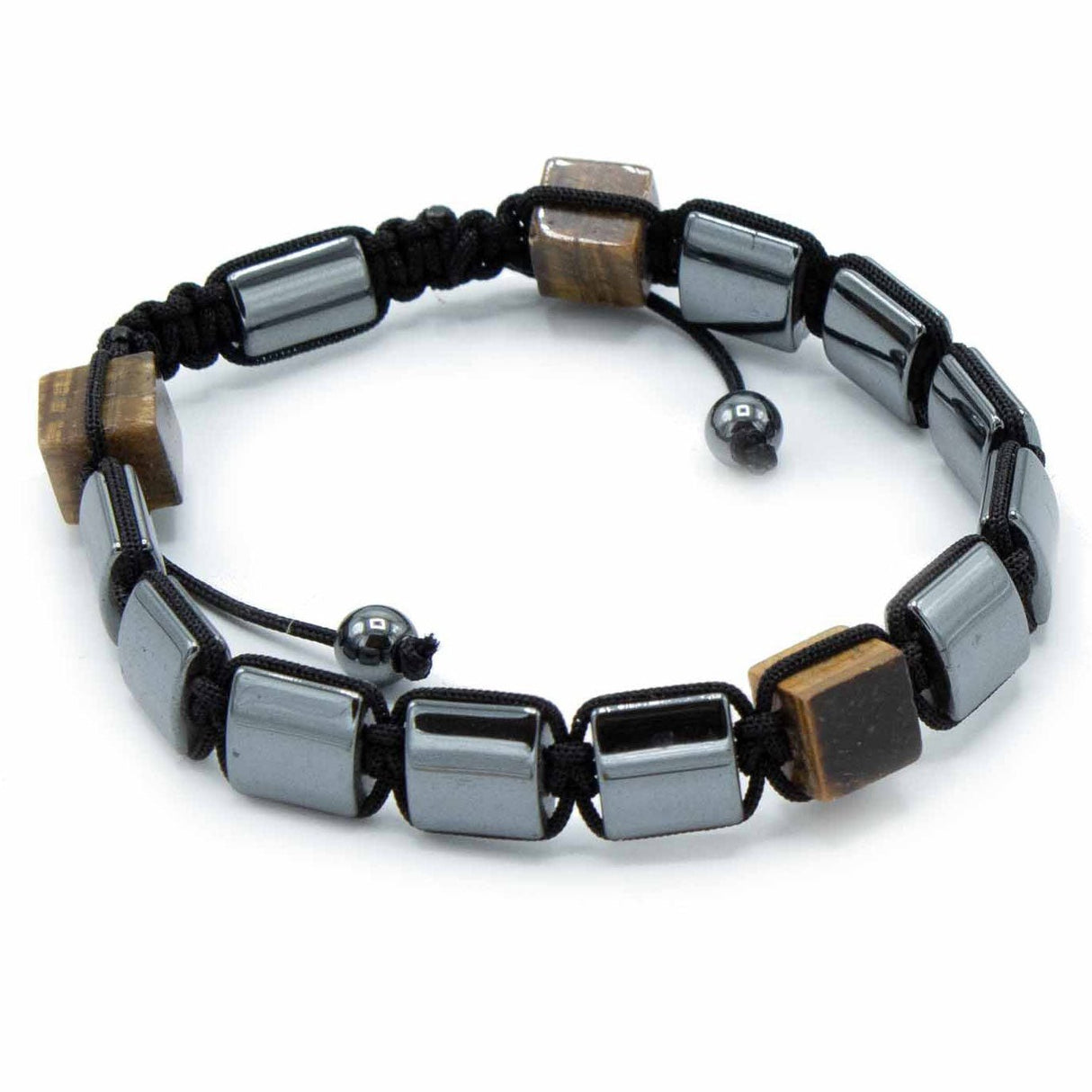 Magnetic Hematite Shamballa Bracelet - Tiger Eye Cuboids - SHAMTAM.COM