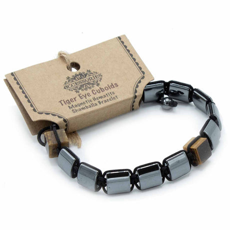 Magnetic Hematite Shamballa Bracelet - Tiger Eye Cuboids - SHAMTAM.COM