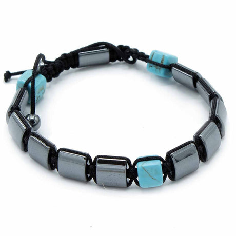 Magnetic Hematite Shamballa Bracelet - Turqoise Cuboids - SHAMTAM.COM