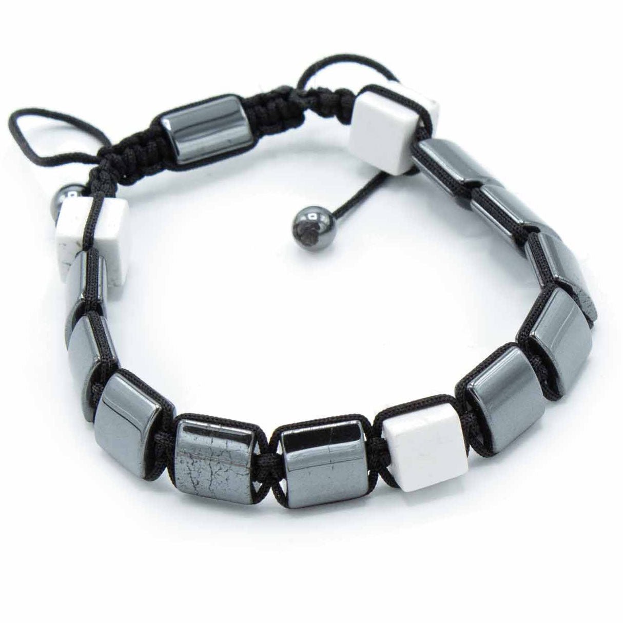 Magnetic Hematite Shamballa Bracelet - White Jasper Cuboids - SHAMTAM.COM