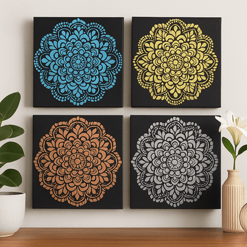 Set de 4 tableaux mandala sur toile 30x30 cm
