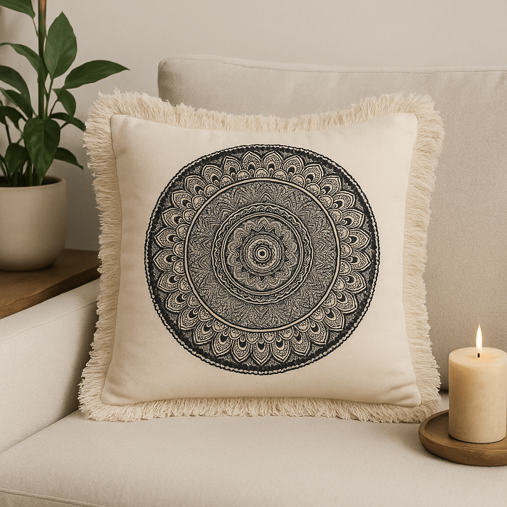 Mandala Cushion 60x60cm Black - SHAMTAM.COM