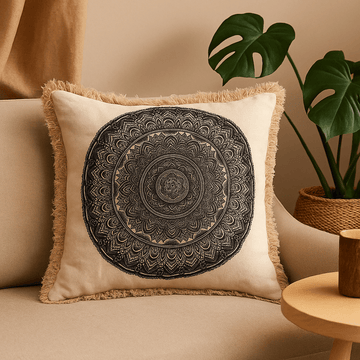 Mandala Kussenhoes 45x45cm Zwart
