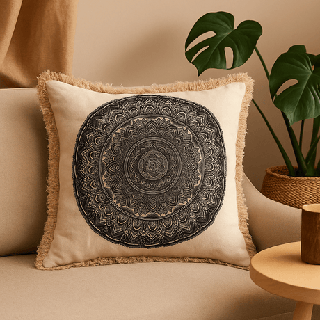 Mandala Cushion Cover 45x45cm Black - SHAMTAM.COM