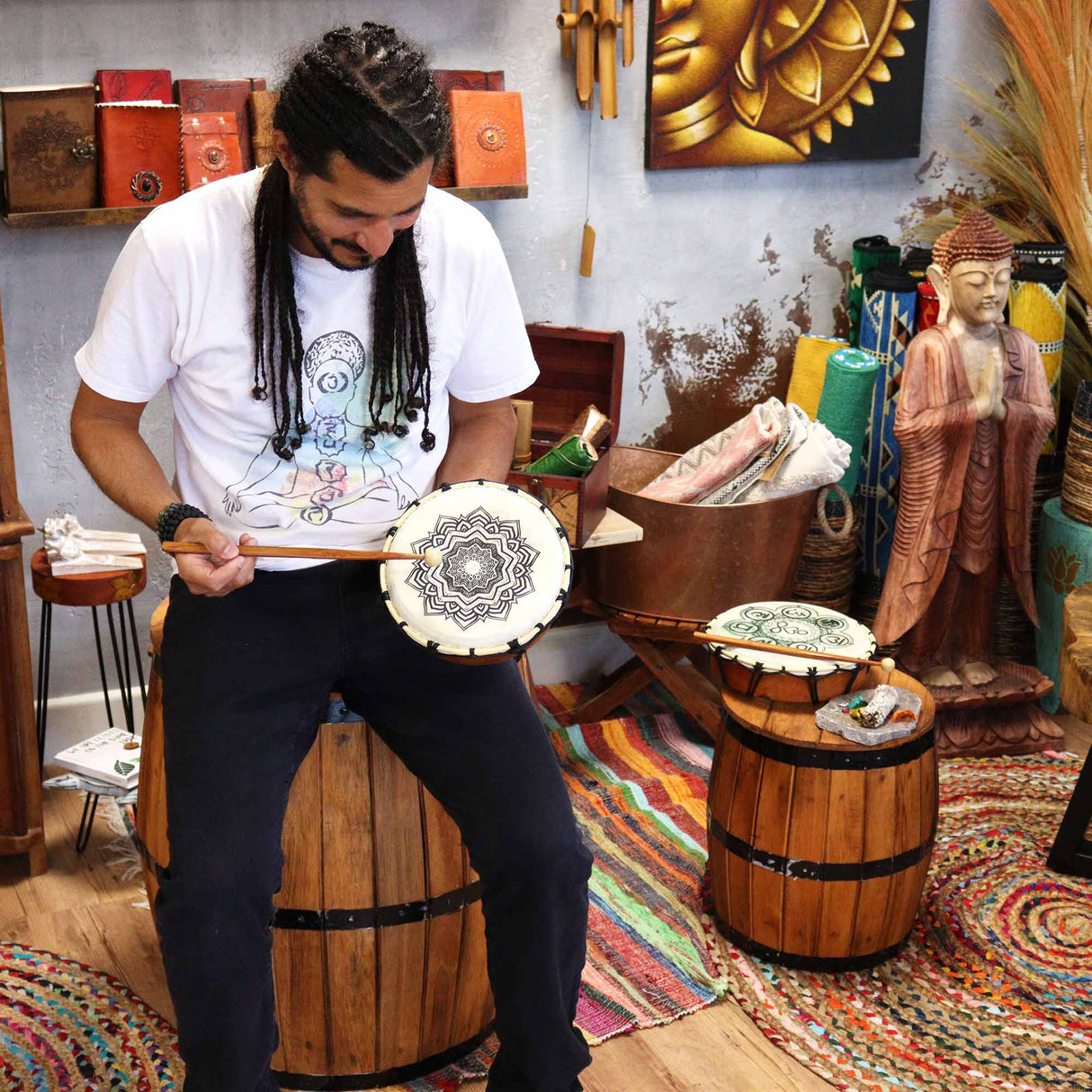 Shaman Drum Mandala with Sticks - 20cm - SHAMTAM.COM