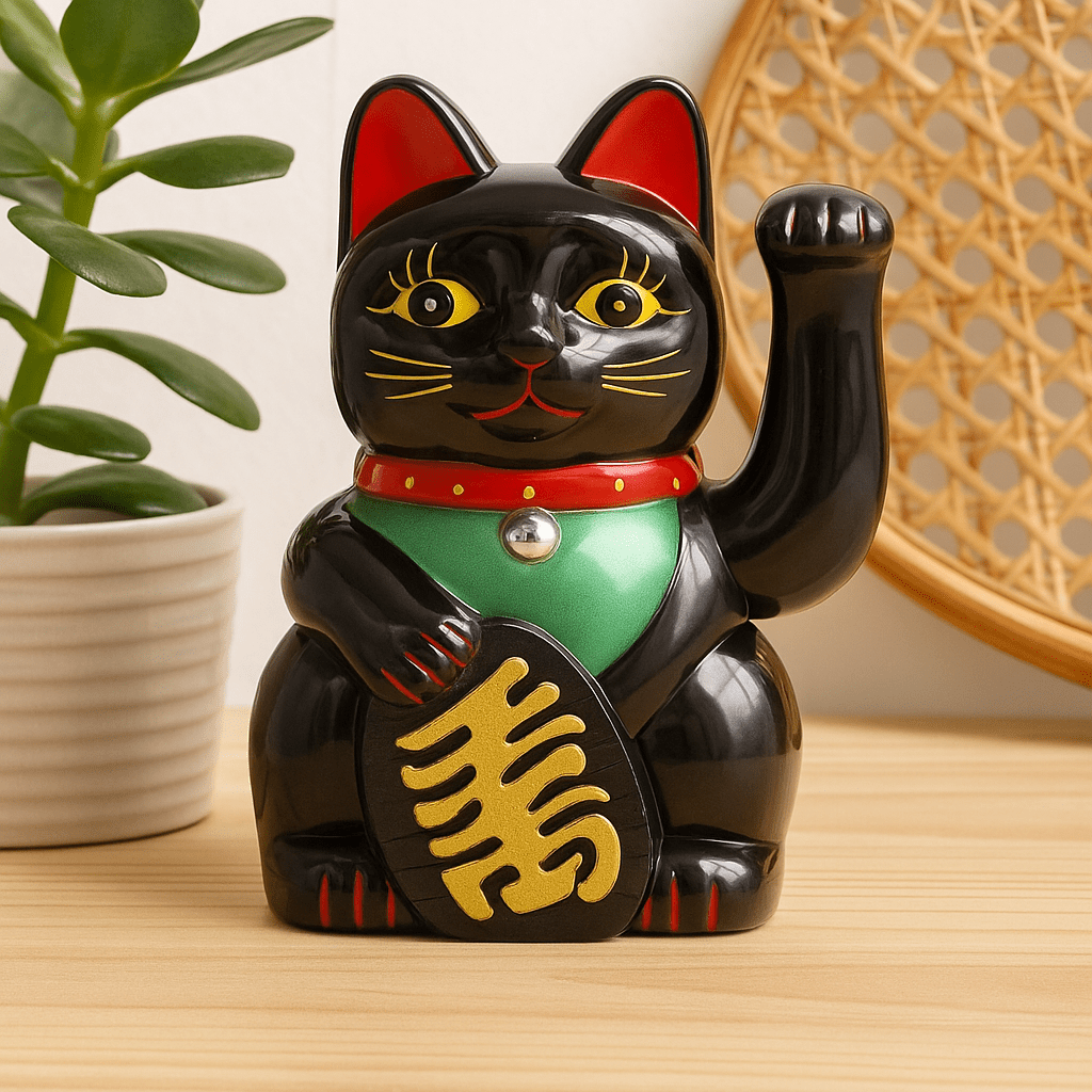 Maneki Neko Money Cat Figurine Black 15 cm - SHAMTAM.COM