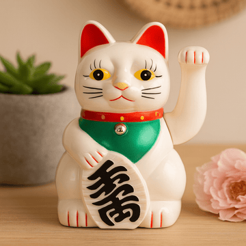 Maneki Neko Gato da Sorte Branco, 15 cm