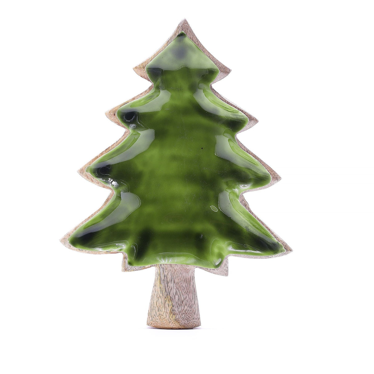 Mango Wood Christmas Tree Bowl Green Enamel 25x19cm - SHAMTAM.COM