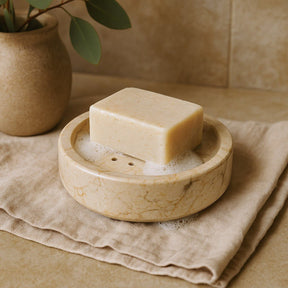 Marble Soap Dish, Honey Marble Round Flat - SHAMTAM.COM