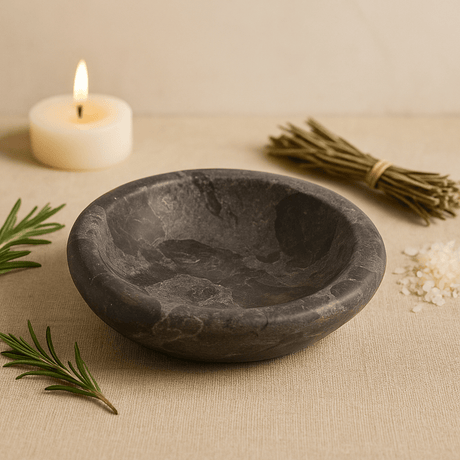 Marble Soap Dish Tri - Oval Gray and Black - SHAMTAM.COM