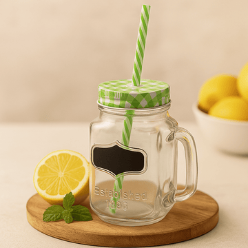 Mason Drinking Jar With Lid Straw Chalkboard, Green