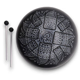Med Hapi Drum Om Mandala Engraved Steel Tongue Drum - 22x15cm | Black Meditation Instrument with Mallets for Relaxation & Musical Performance - SHAMTAM.COM