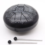 Med Hapi Drum Om Mandala Engraved Steel Tongue Drum - 22x15cm | Black Meditation Instrument with Mallets for Relaxation & Musical Performance - SHAMTAM.COM