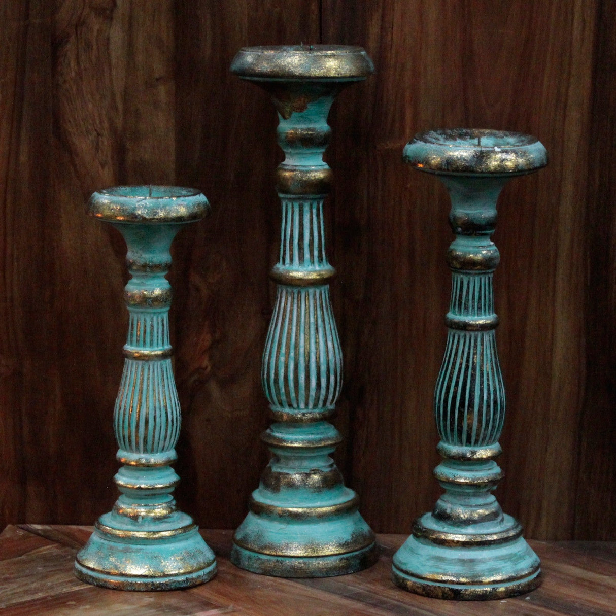 Medium Candle Stand - Turquois Gold - SHAMTAM.COM